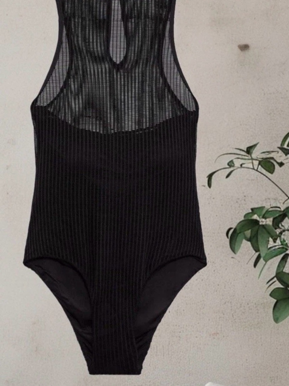 Zara Black Ribbed Mesh One-piece swimsuit